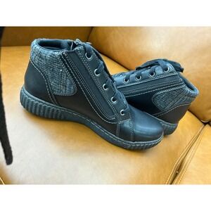 Clarks Caroline Spice Boots Womens 7 Black Excellent Leather Tweed Ankle Booties